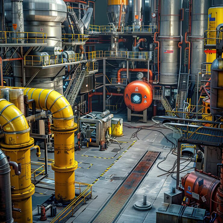 Industrial process plant with preheater tower and conveyor gallery