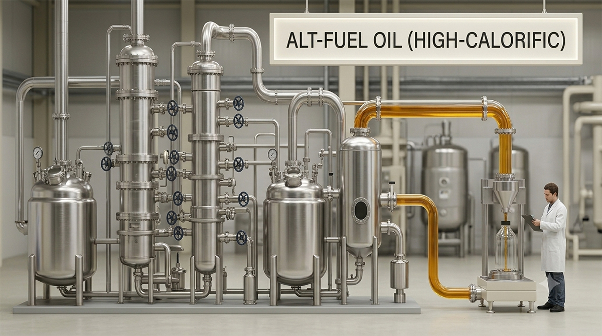 Fuel transfer pipeline running to an industrial terminal at dusk